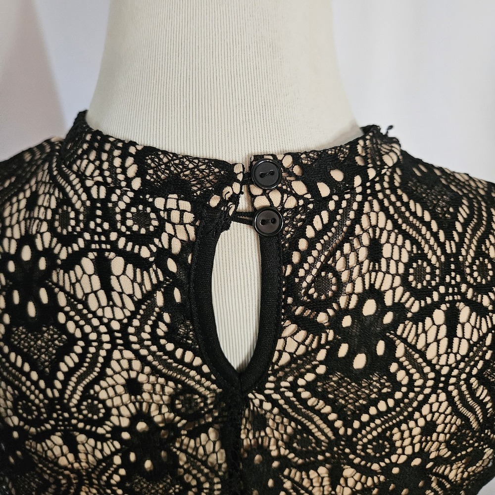 Wishful Park Shift A-line Dress Women Size L Black Tan Lined Lattice Sleeveless - Picture 6 of 9
